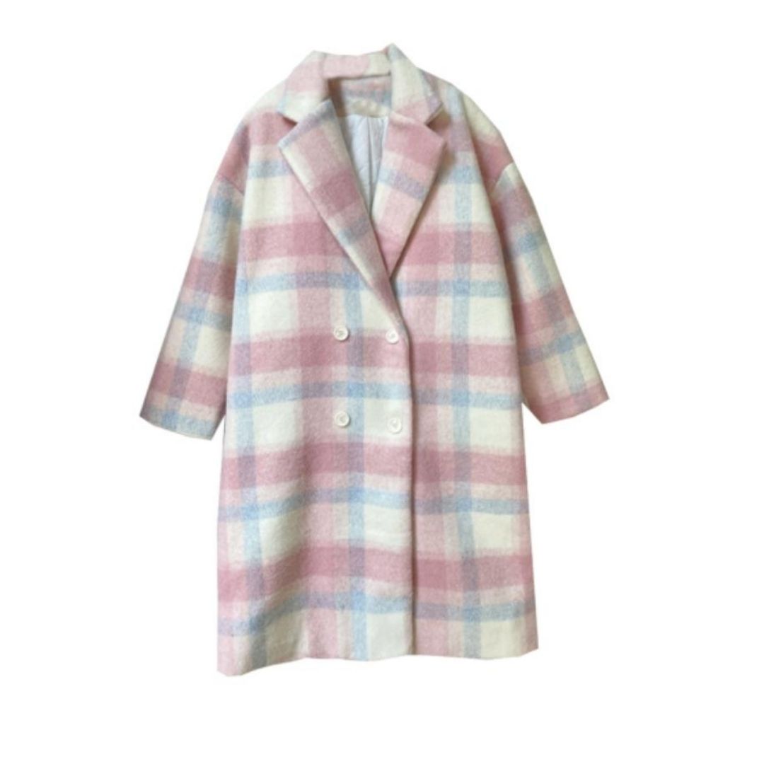 Pastel-Coloured Checked Wool Mix Coat with Double-Breasted Buttons - Sofie-XS-The Livary
