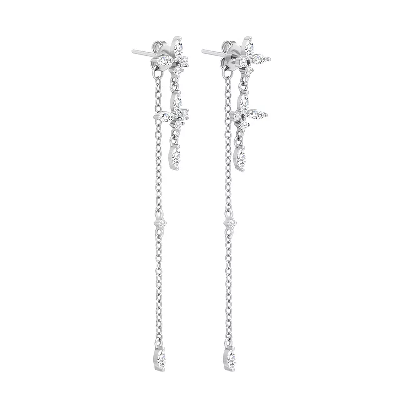 Timeless Drop Earrings - Elodie-Flower Chain Earrings-Silver-The Livary