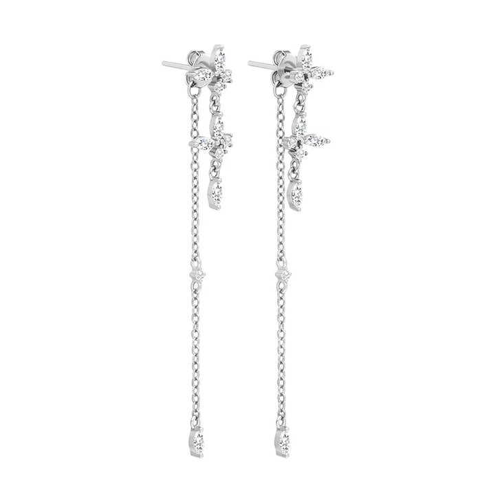 Timeless Drop Earrings - Elodie-Flower Chain Earrings-Silver-The Livary