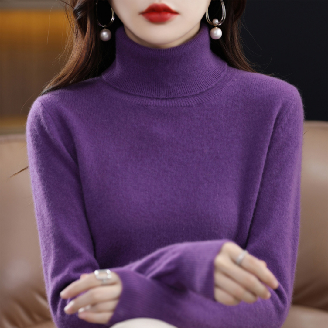 Luxury Cashmere Ladies Turtleneck - Elena-Purple-S-The Livary