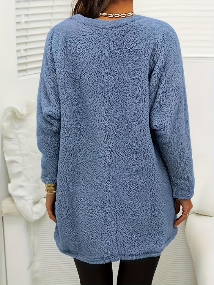 Comfortable Fleece Sweatshirt with Print - Luna-Light blue-S-The Livary