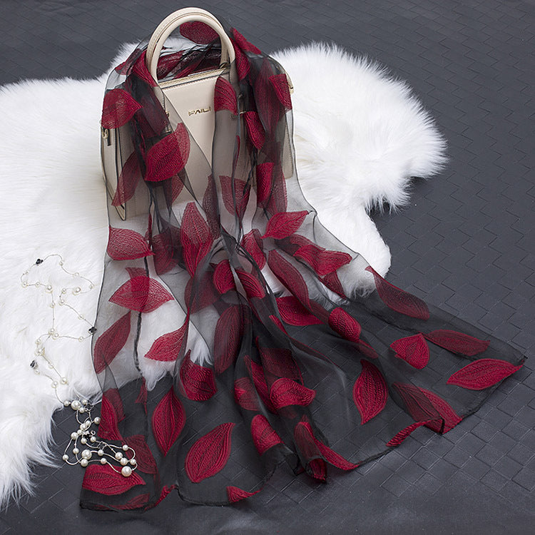 Trendy women's silk scarf with floral pattern and cut-out design – Fiora (1+1 FREE)-Grey-The Livary