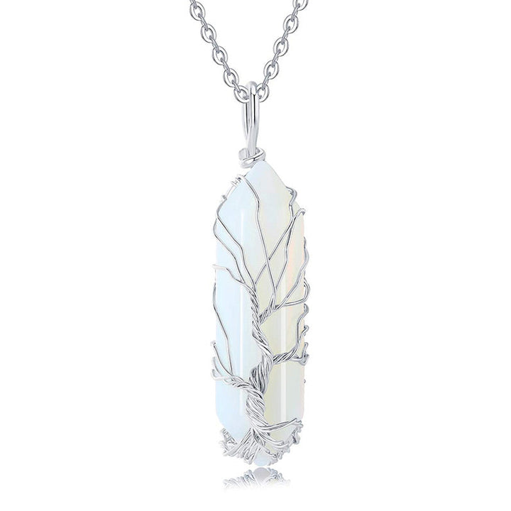 Stylish Crystal with Tree of Life Gemstone Necklace - Elara-Opal-The Livary