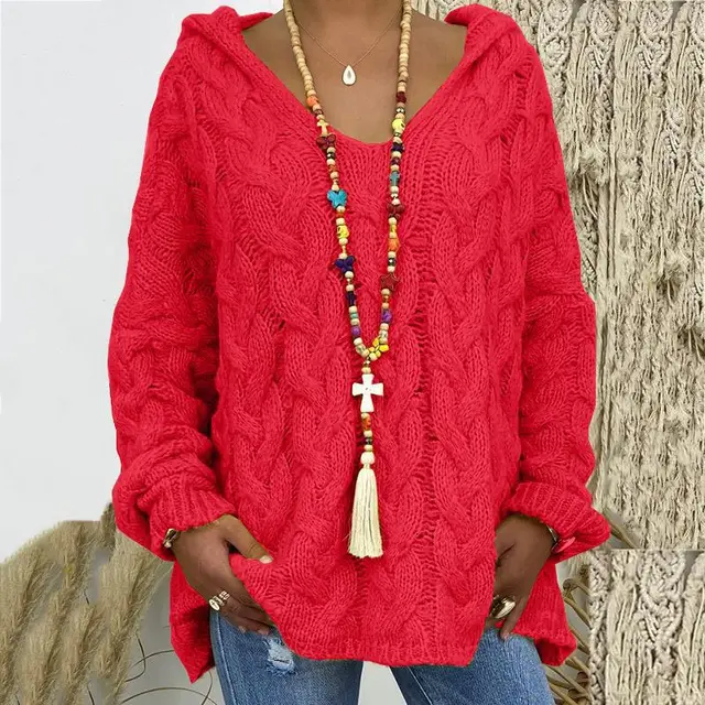 Timeless Cable Knit Sweater for Women - Maelle-Red-S-The Livary