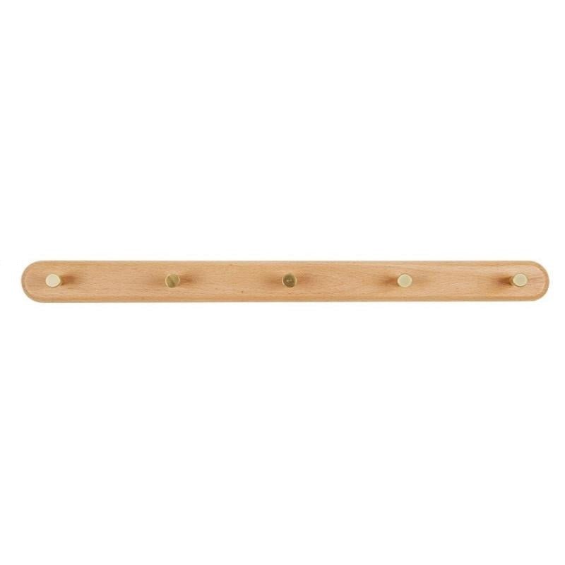 Wooden Wall Coat Rack with Brass Hooks - LignaHook-Beech wood-5 Hooks (56cm)-The Livary