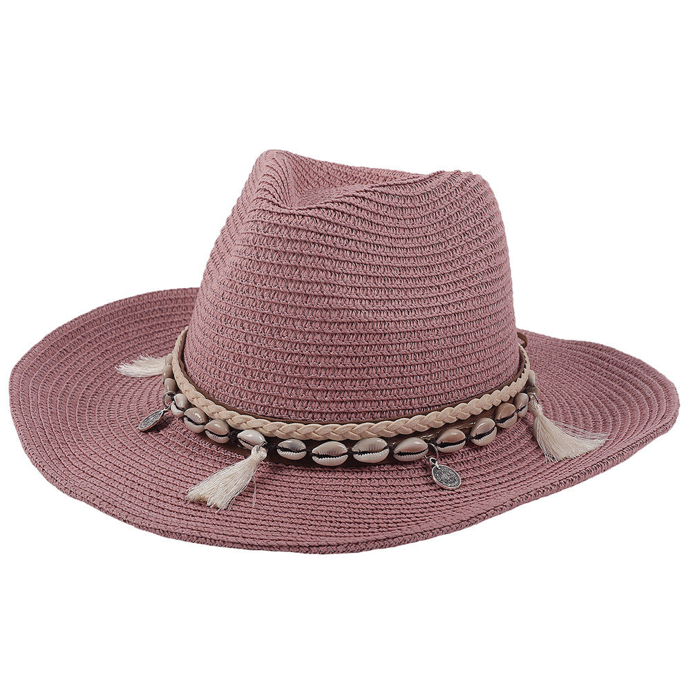 Light summer hat with shells and tassels - Jasmine-Purple-The Livary
