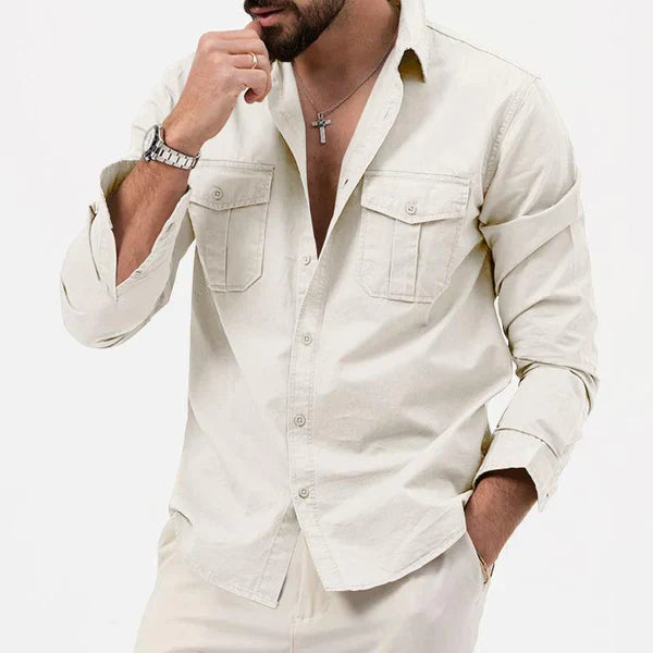 Stylish Men's Cargo Shirt - Tobias-Khaki-S-The Livary