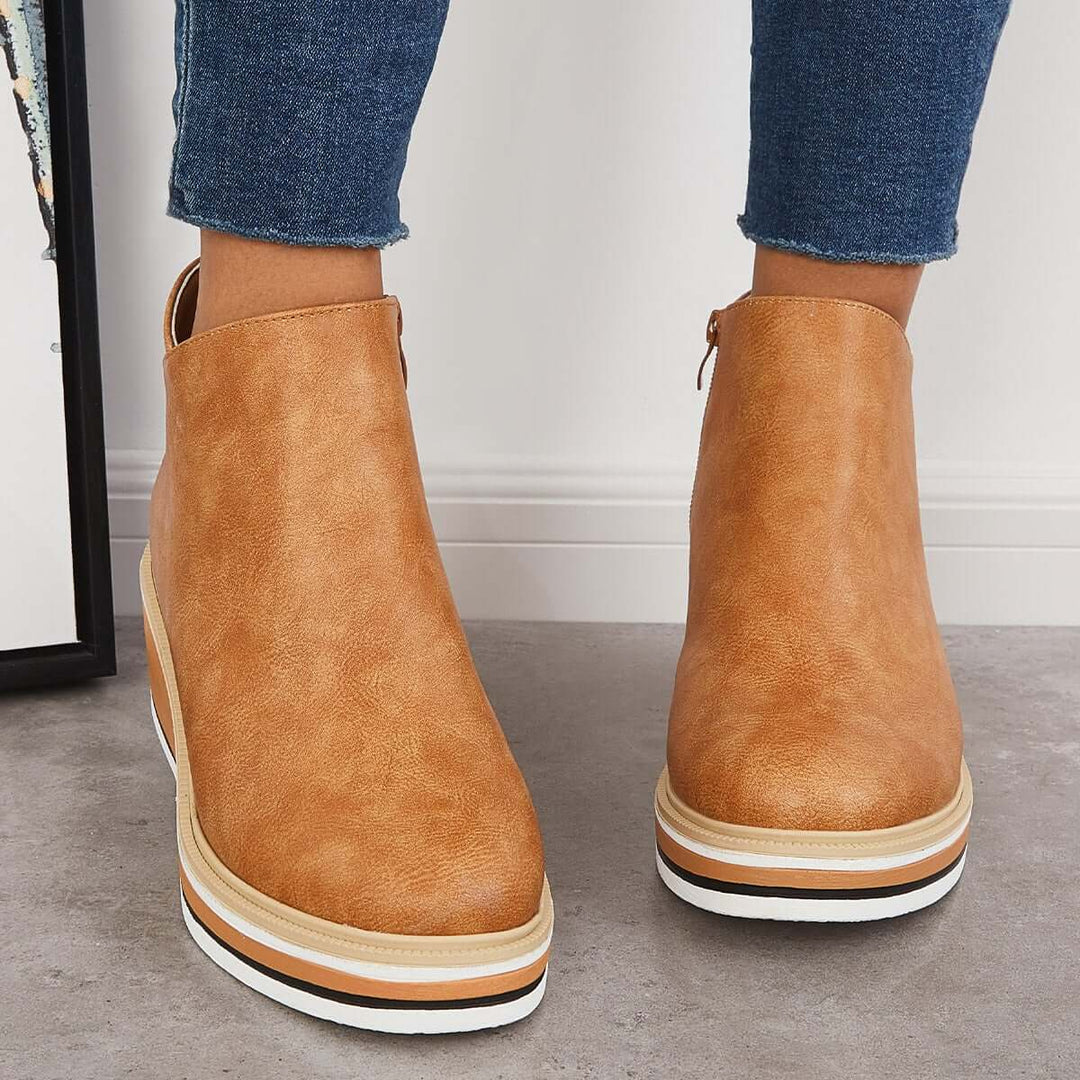 Trendy Ladies Ankle Boots with Zip and Platform - Alessia-Light brown-4.5-The Livary