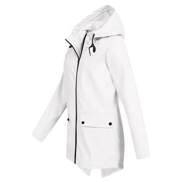 Trendy Women's Rain Jacket with Hood - Liora-Beige-S-The Livary