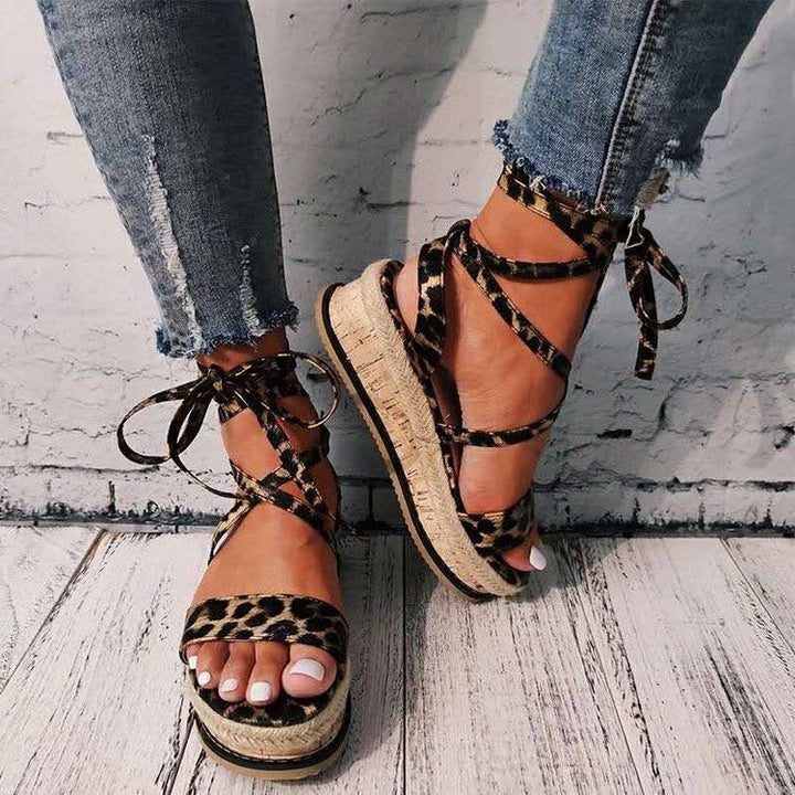 Comfortable ladies' comfort sandals with footbed & modern design - Amaya-Leopard print-3-The Livary
