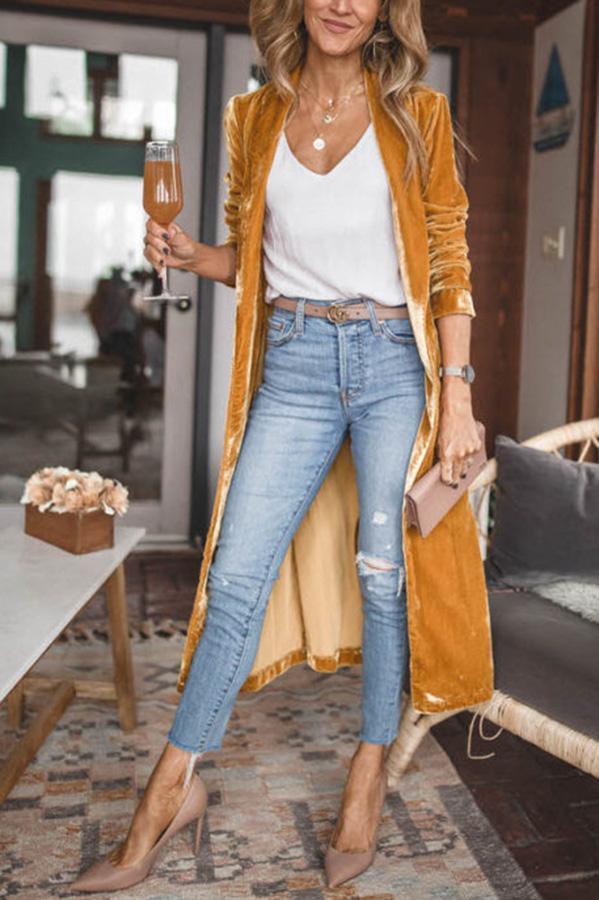 Ladies Stylish Suede Kimono Jacket - Isabella-Yellow-S-The Livary