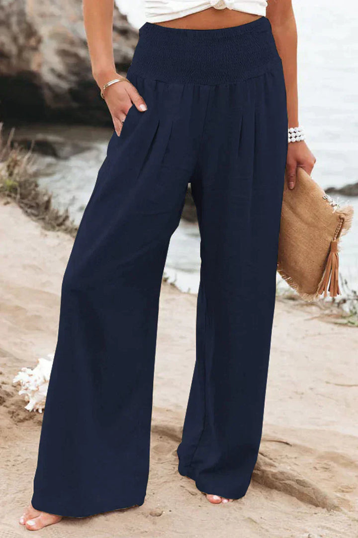 Ladies' Summer Linen Trousers with Airy Cut and Relaxed Fit – Alvera-Blue-S-The Livary
