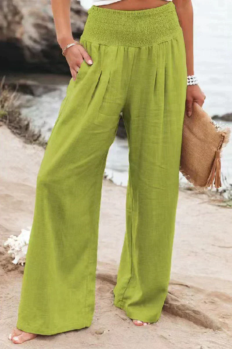 Ladies' Summer Linen Trousers with Airy Cut and Relaxed Fit – Alvera-Green-S-The Livary