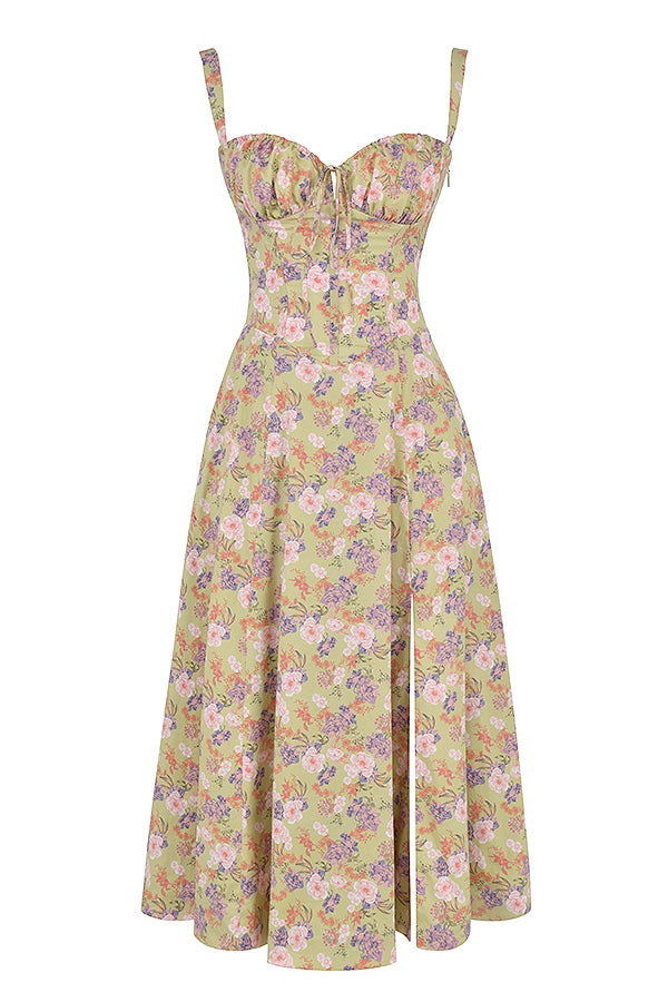 Bustier Summer Dress with Waist Shaper - Isabella-Knee length - 1 layer-Yellow Flowers-XS-The Livary