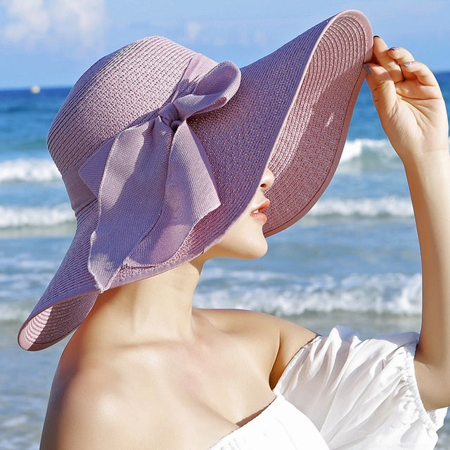 Ladies' straw hat with sun protection – Candy-Lilac-The Livary