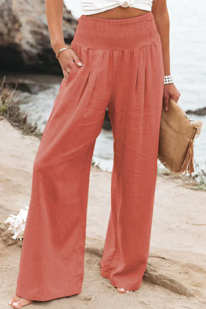 Ladies' Summer Linen Trousers with Airy Cut and Relaxed Fit – Alvera-Orange-S-The Livary