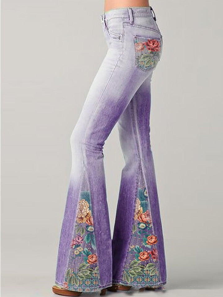 Wide Leg Trousers with Trendy Floral Print - Luna-Purple-S-The Livary