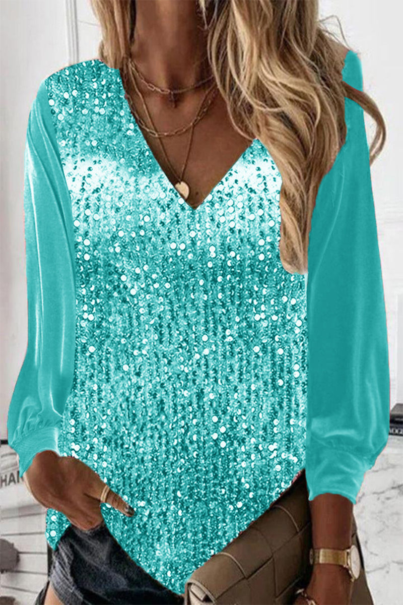 Simple Ladies Glitter Blouse - Elodie-Turquoise-S-The Livary
