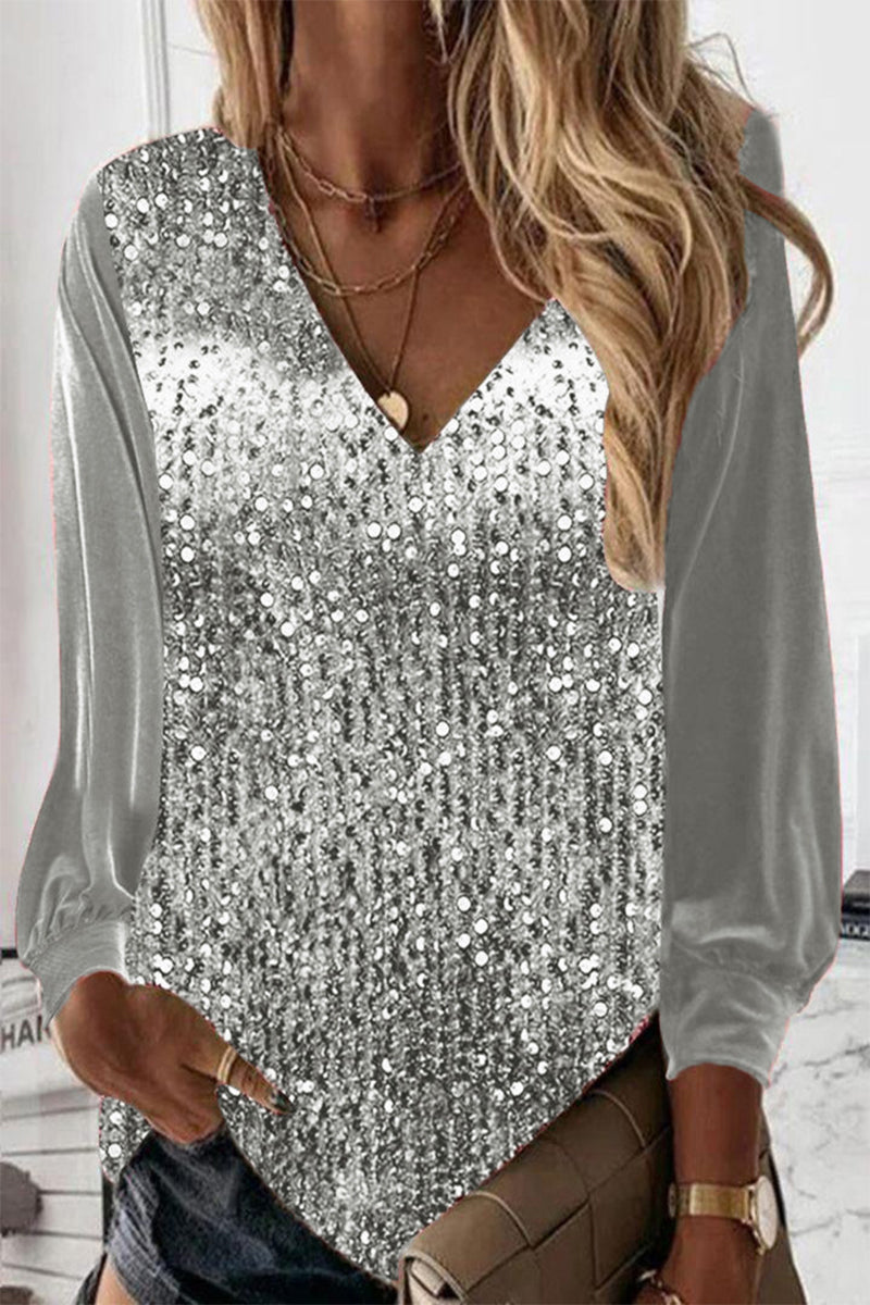 Simple Ladies Glitter Blouse - Elodie-Silver-S-The Livary