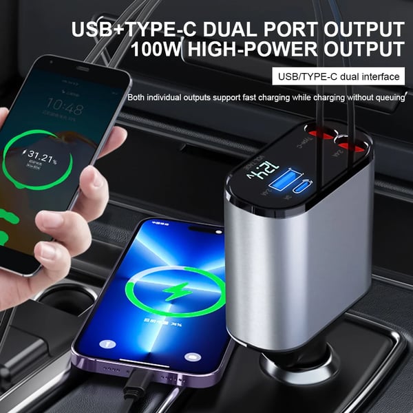 Retractable Car Fast Charger – VoltEdge-USB-C + iPhone-The Livary