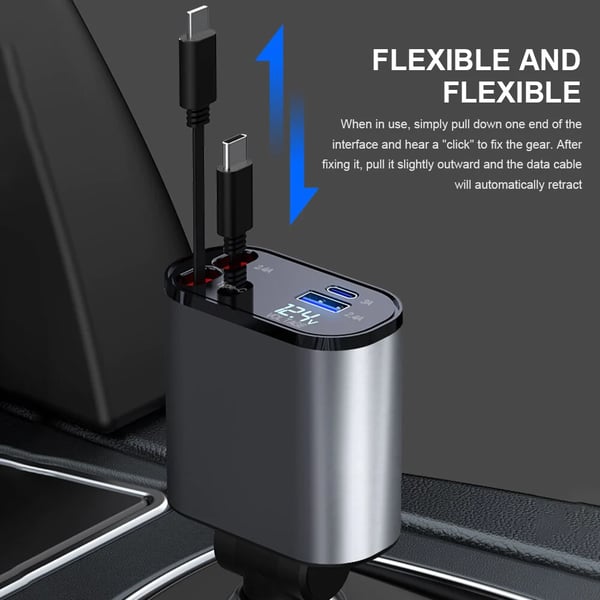 Retractable Car Fast Charger – VoltEdge-USB-C + iPhone-The Livary