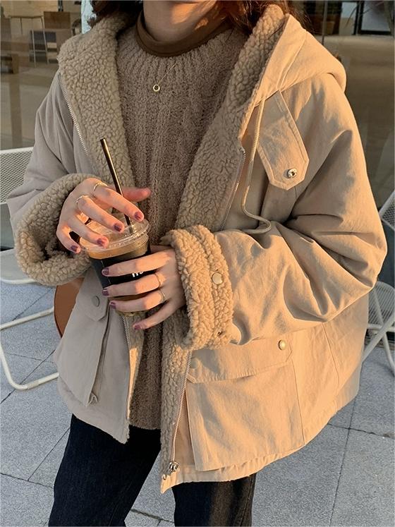Warm Oversized Women's Jacket with Hood - Freya Fleece Parka-Apricot-S-The Livary