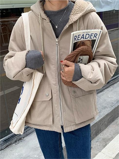 Warm Oversized Women's Jacket with Hood - Freya Fleece Parka-Blue-S-The Livary