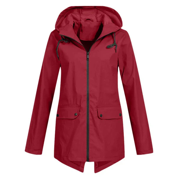 Trendy Women's Rain Jacket with Hood - Liora-Bordeaux red-S-The Livary
