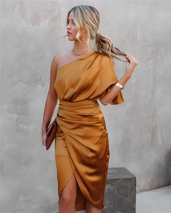 Trendy Silk Party Dress - Celina-Orange-XS-The Livary