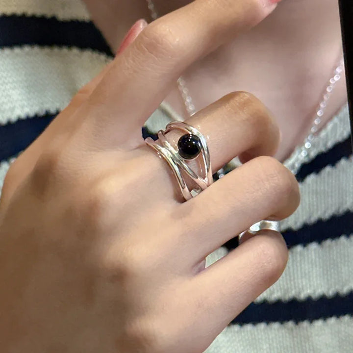 Black Onyx Multi-line Ring - Arden-The Livary