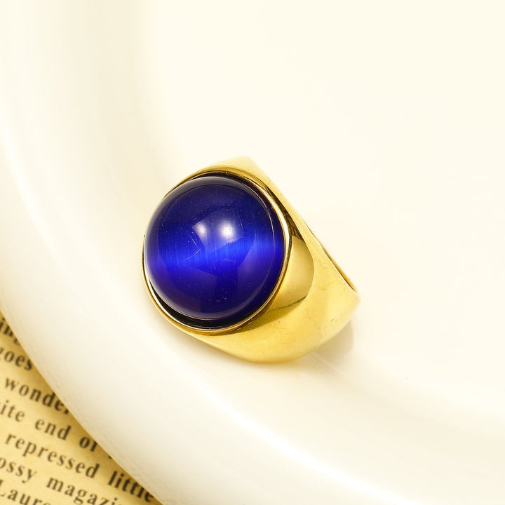 Large Cat's Eye Gemstone Ring - Liora-Blue cat's eye stone-2.13 in-The Livary