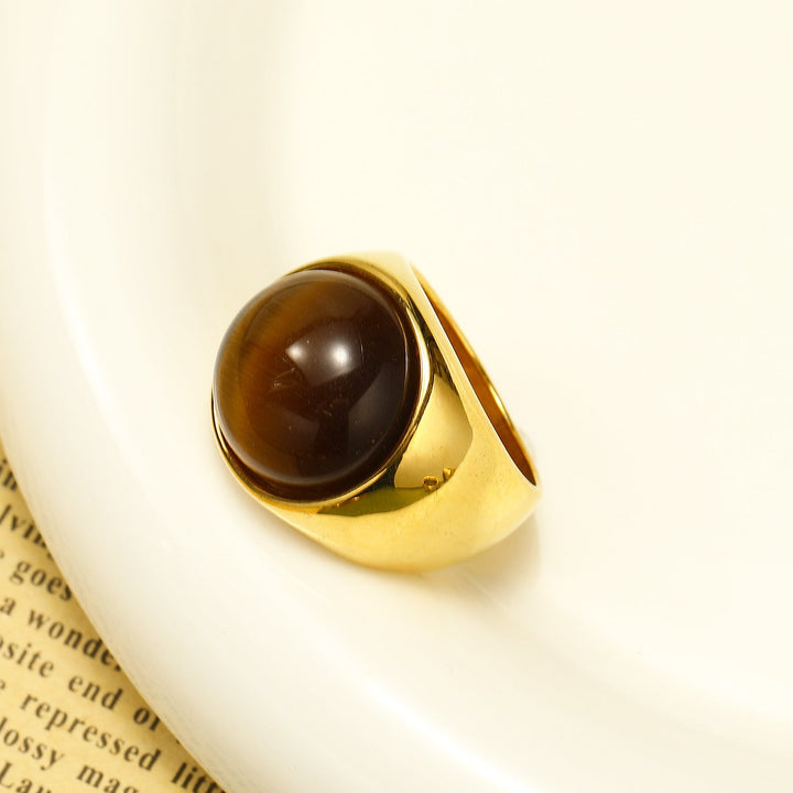 Large Cat's Eye Gemstone Ring - Liora-Tiger's eye-2.13 in-The Livary