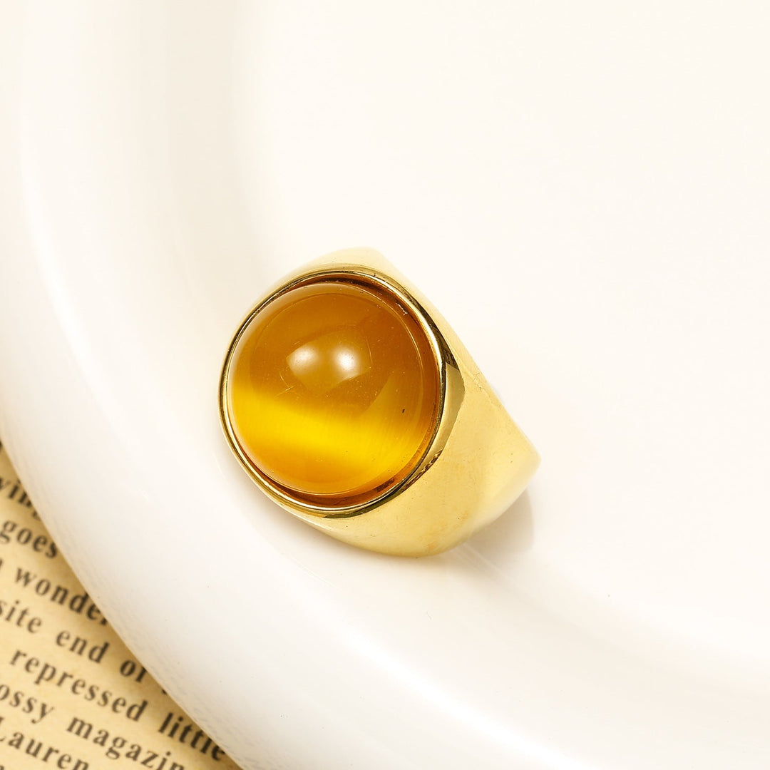Large Cat's Eye Gemstone Ring - Liora-Yellow cat's eye stone-2.13 in-The Livary
