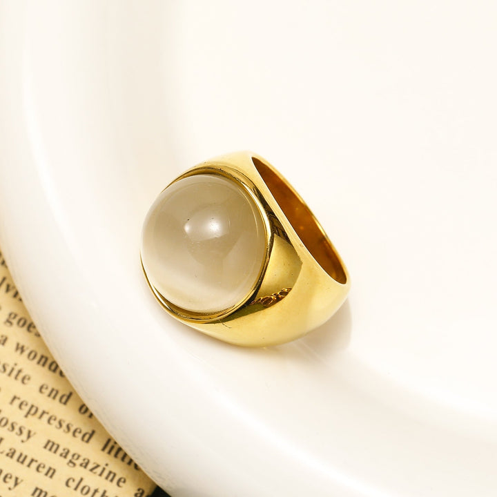 Large Cat's Eye Gemstone Ring - Liora-White cat's eye stone-2.13 in-The Livary