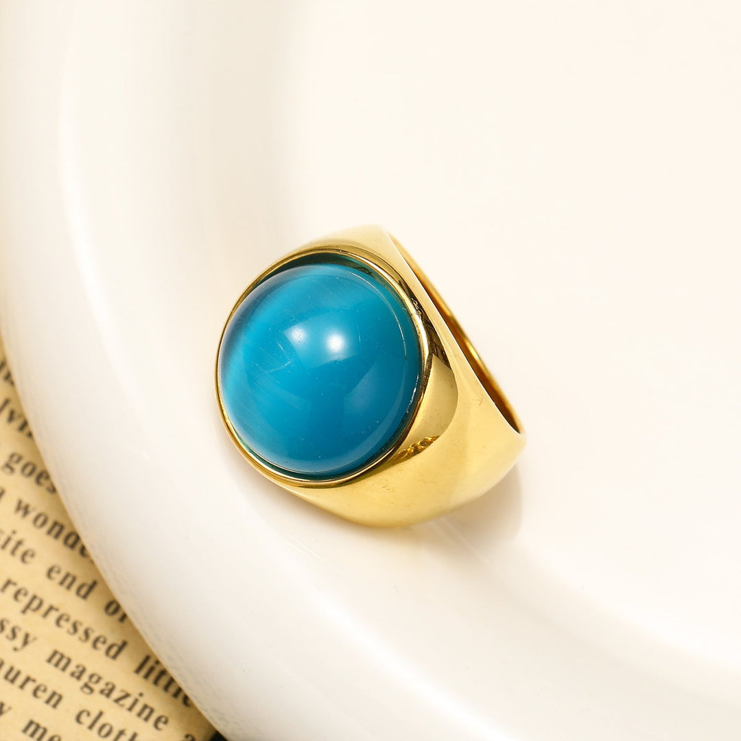 Large Cat's Eye Gemstone Ring - Liora-Light blue cat's eye stone-2.13 in-The Livary