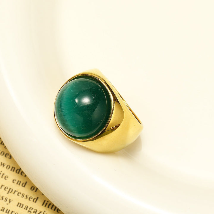 Large Cat's Eye Gemstone Ring - Liora-Green cat's eye stone-2.13 in-The Livary