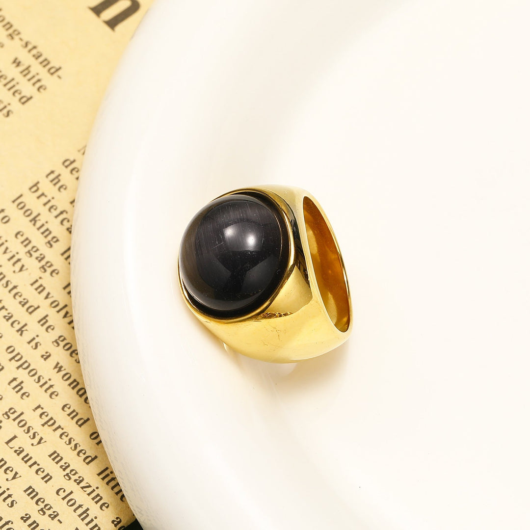 Large Cat's Eye Gemstone Ring - Liora-Black tourmaline-2.13 in-The Livary