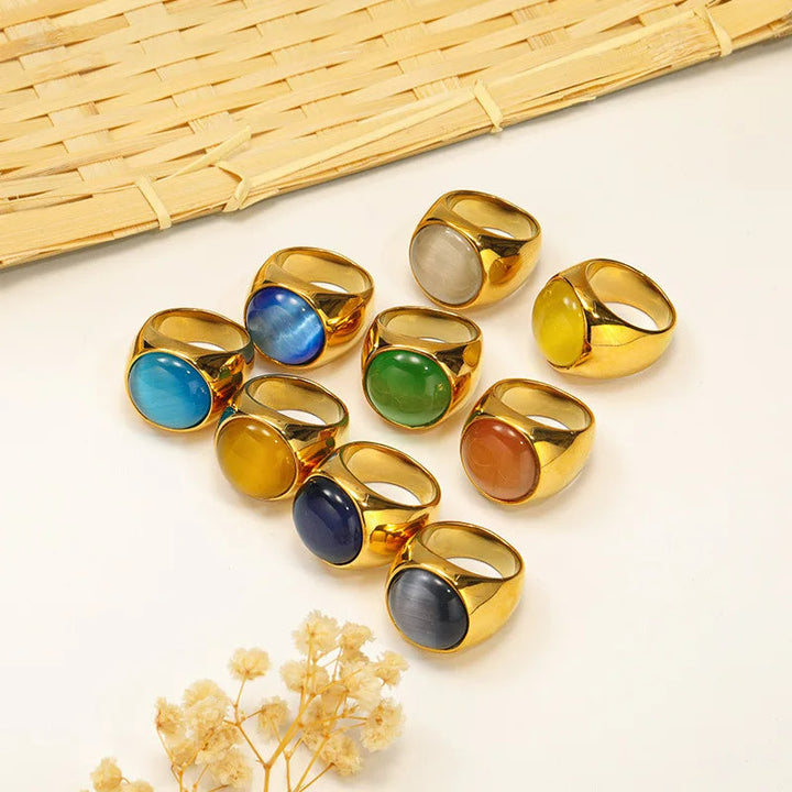 Large Cat's Eye Gemstone Ring - Liora-Red Coral-2.13 in-The Livary