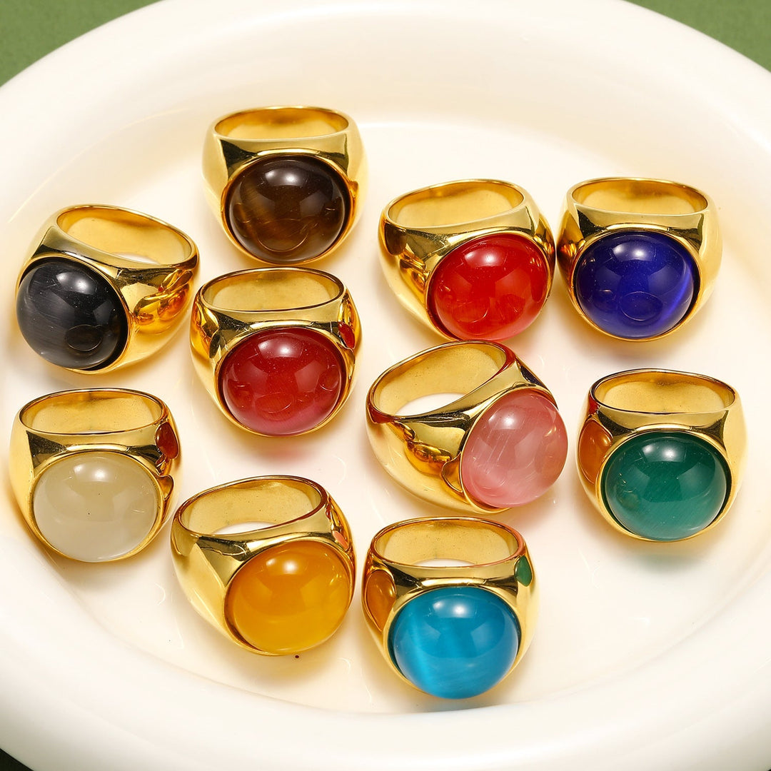 Large Cat's Eye Gemstone Ring - Liora-Red Coral-2.13 in-The Livary