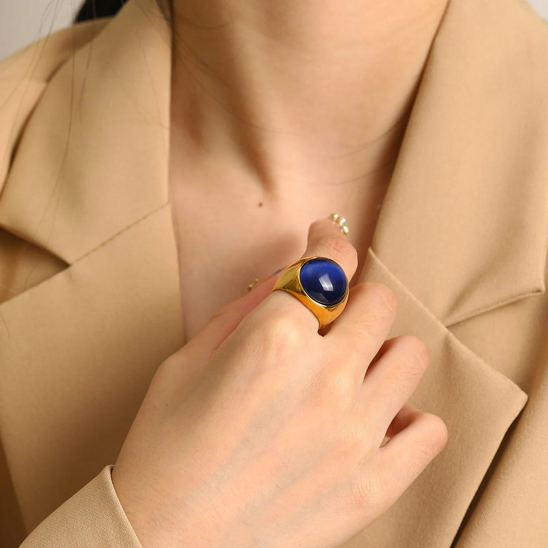 Large Cat's Eye Gemstone Ring - Liora-Red Coral-2.13 in-The Livary