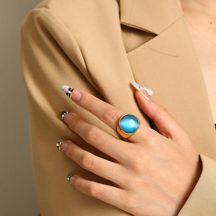 Large Cat's Eye Gemstone Ring - Liora-Red Coral-2.13 in-The Livary