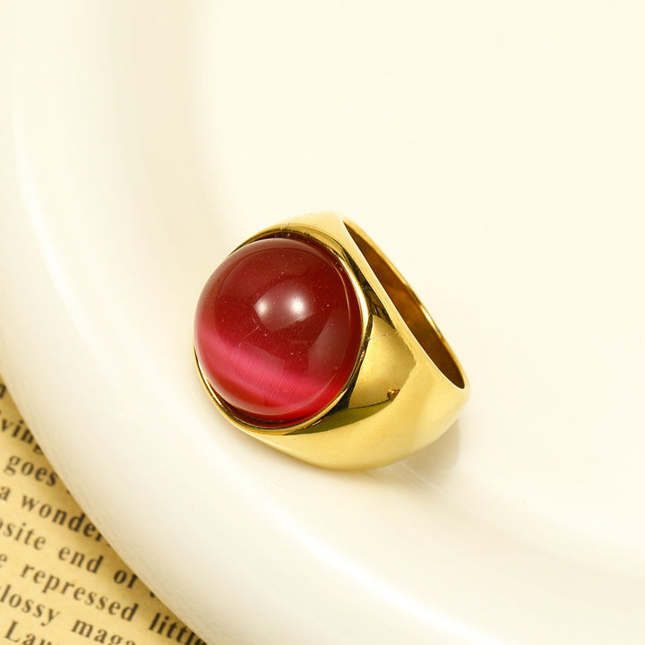 Large Cat's Eye Gemstone Ring - Liora-Rose red cat's eye stone-2.13 in-The Livary