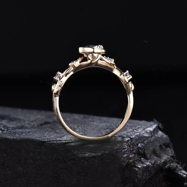 Moonstone Colour-Changing Alexandrite and Amethyst Engagement Ring - Elara-Gold-1.93 inches-The Livary