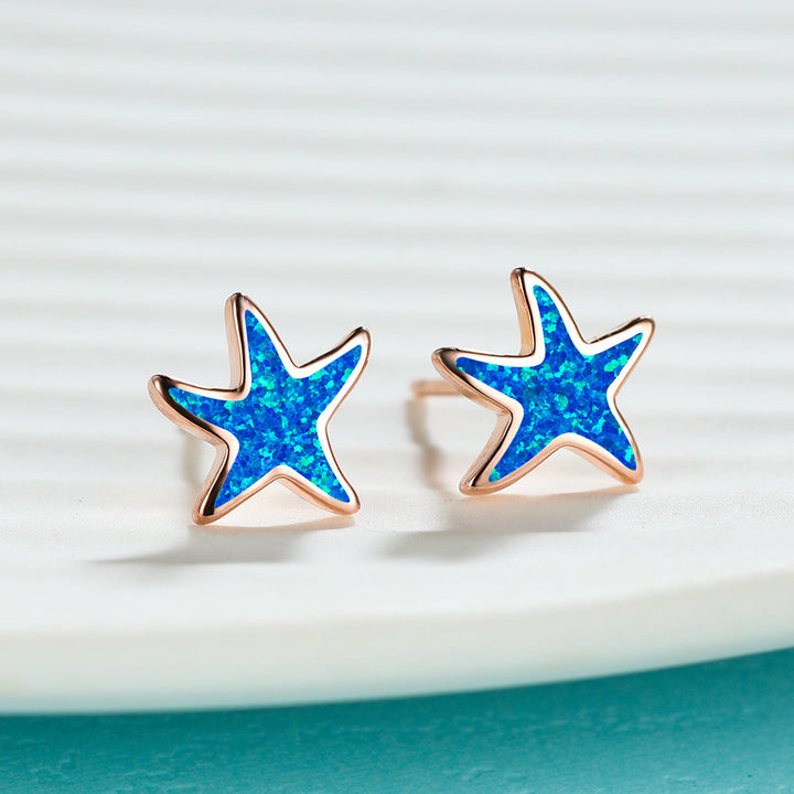 Blue Opal Starfish Earrings - Marina-Blue Opal-Silver-The Livary