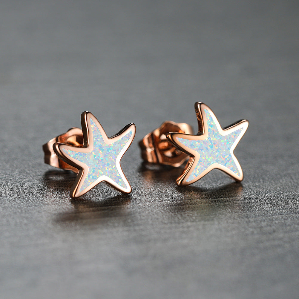 Blue Opal Starfish Earrings - Marina-Blue Opal-Silver-The Livary