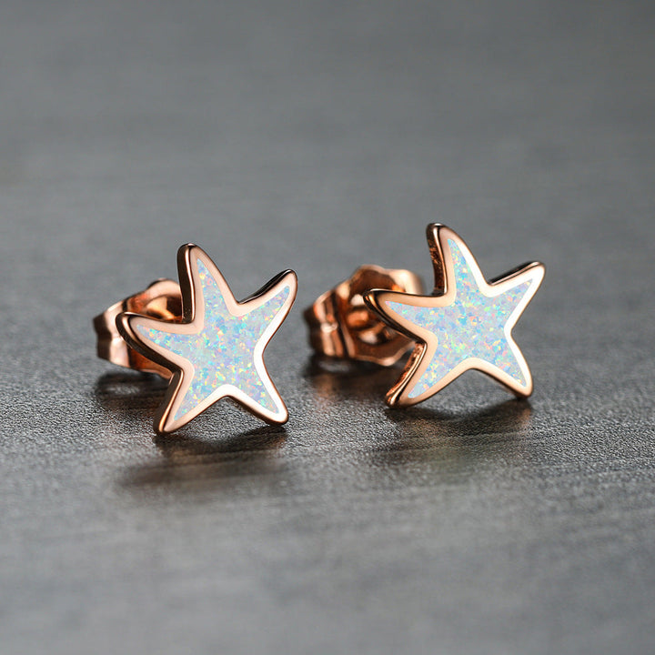 Blue Opal Starfish Earrings - Marina-Blue Opal-Silver-The Livary
