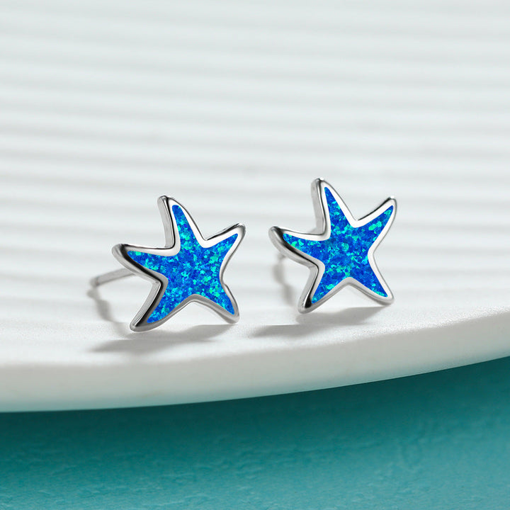 Blue Opal Starfish Earrings - Marina-Blue Opal-Silver-The Livary