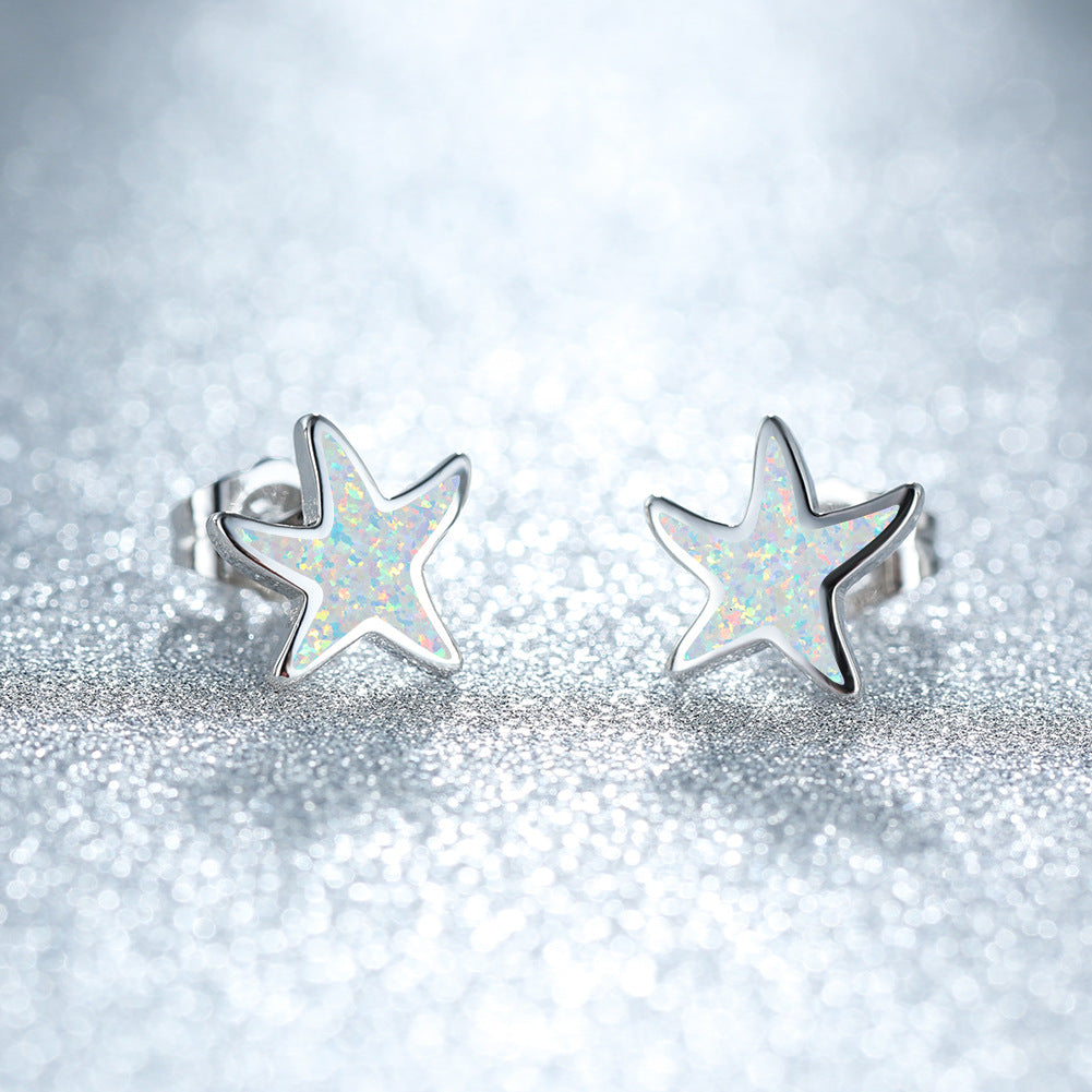 Blue Opal Starfish Earrings - Marina-Opal-Silver-The Livary