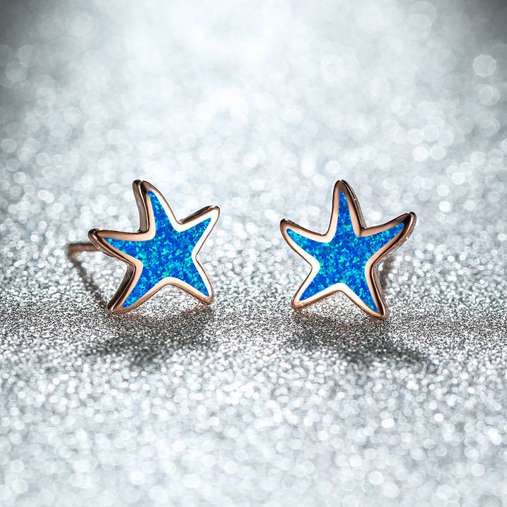 Blue Opal Starfish Earrings - Marina-Blue Opal-Rose gold-The Livary