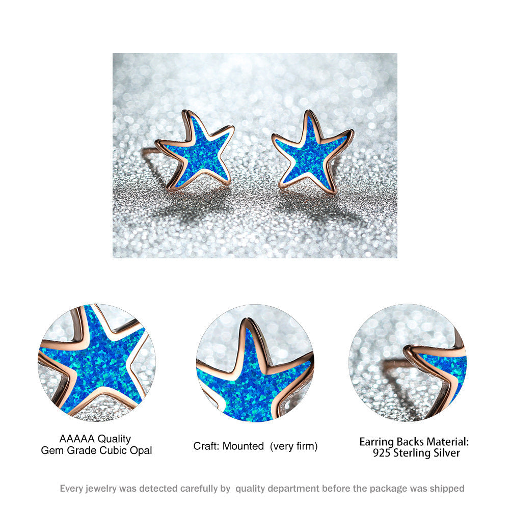 Blue Opal Starfish Earrings - Marina-Blue Opal-Silver-The Livary